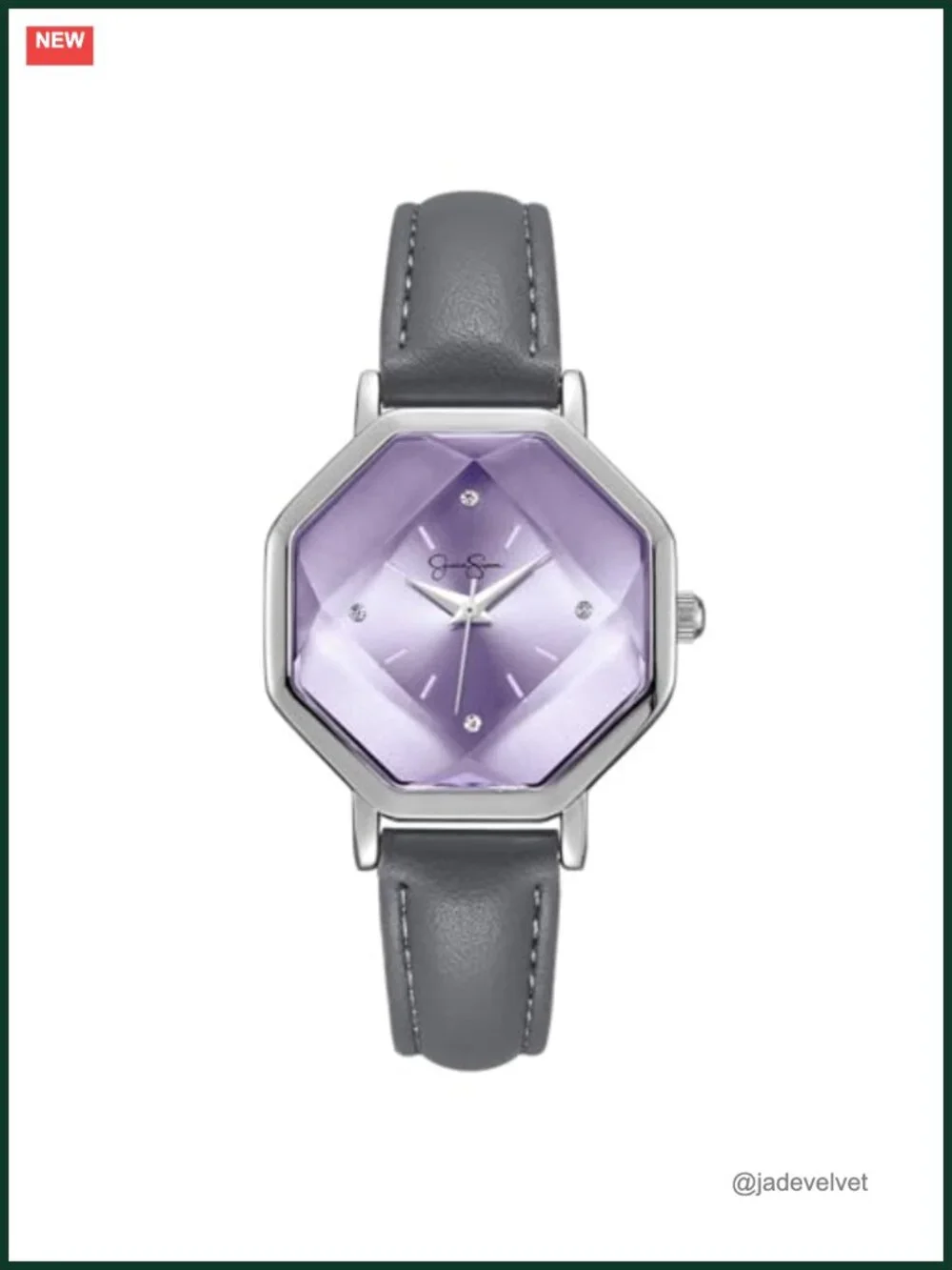 Women's Octagon Crystal Dial Vegan Leather Watch with Genuine Diamonds
